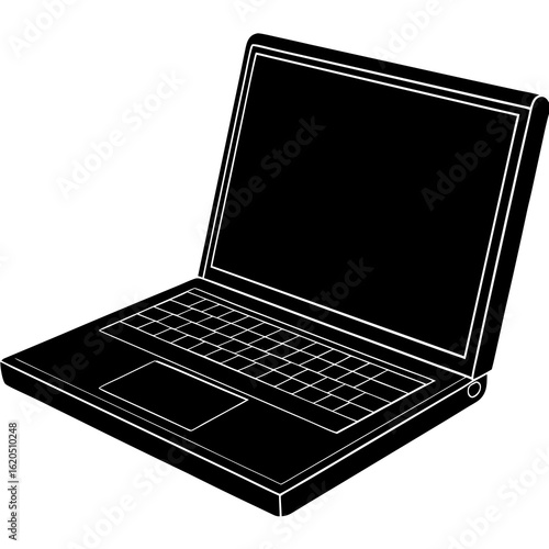 Black laptop silhouette on white background computer