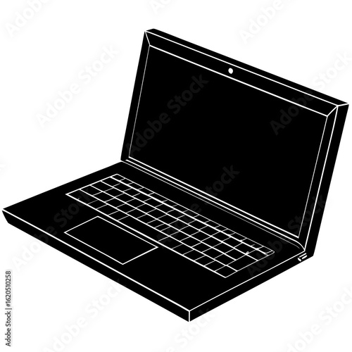 Black laptop silhouette on white computer technology
