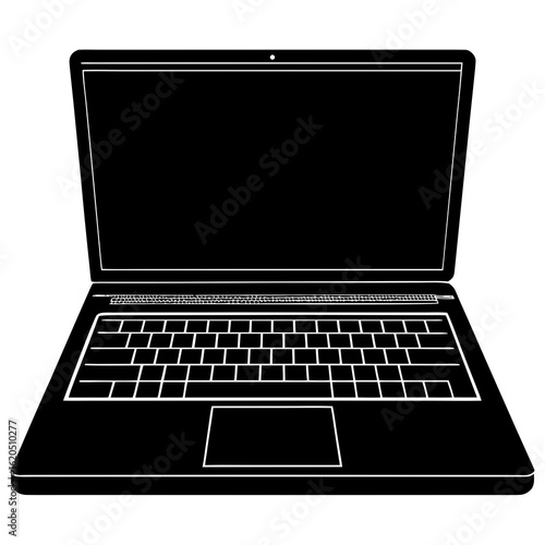 Black laptop silhouette with white keyboard and screen
