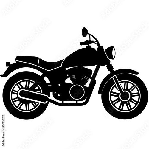 Black motorcycle silhouette on white motorbike