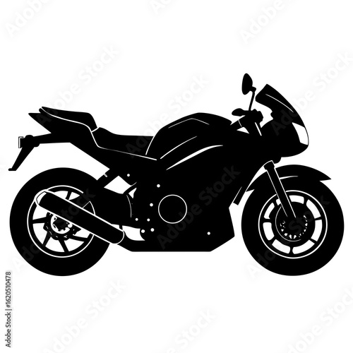 Black motorcycle silhouette on white motorbike sportbike