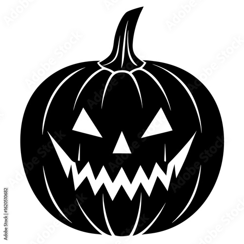 Black pumpkin silhouette with carved face jack o lantern