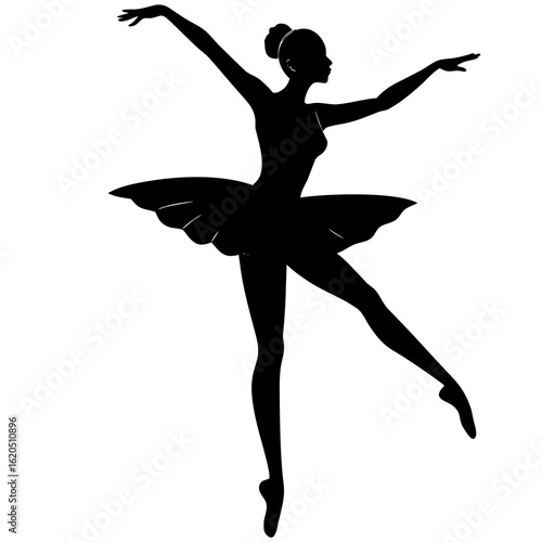 Black silhouette of a ballerina in a tutu ballet dancer