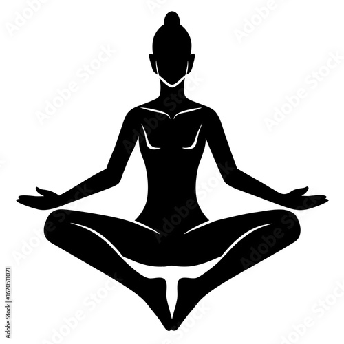 Black silhouette of person in lotus pose yoga meditation