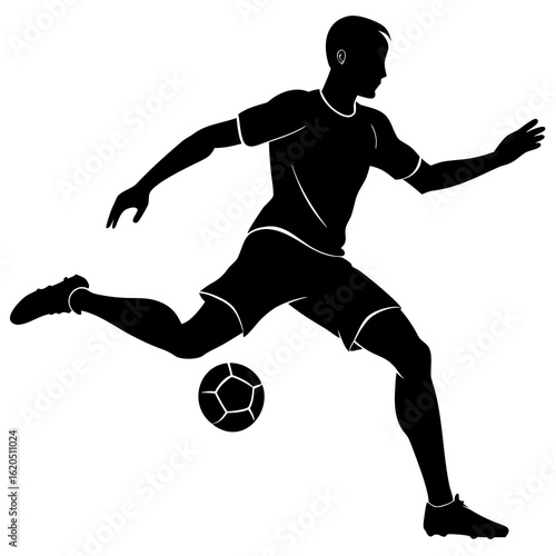 Black silhouette of soccer player kicking ball football