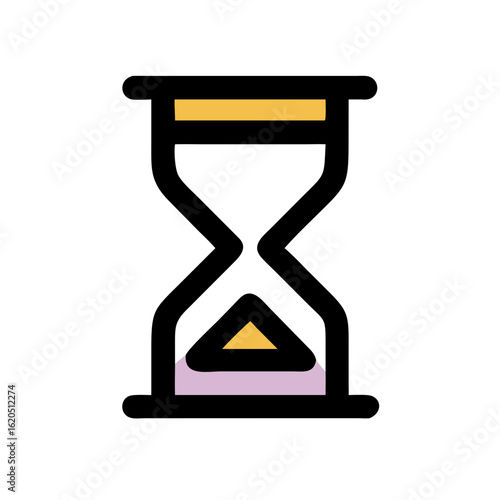 Stylized hourglass icon with yellow and purple accents silhouette