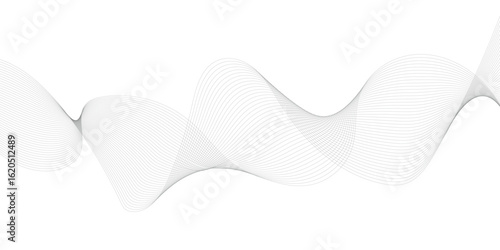 Flowing lines wave pattern black color smooth curve shape isolated on transparent background. 