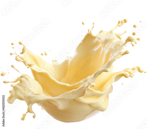 Dynamic Splash of Vanilla Yellow Milk, Transparent Background

