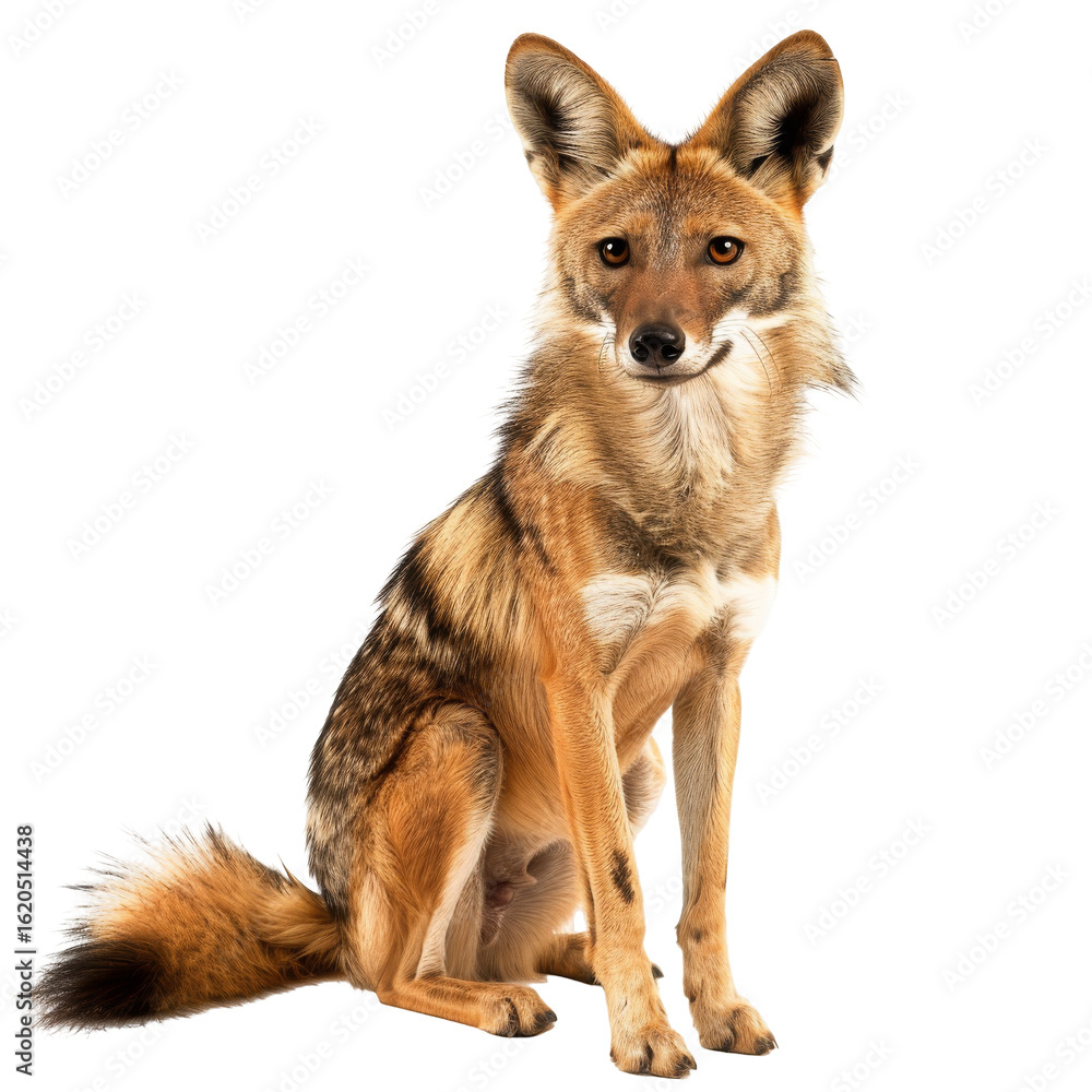 Fototapeta premium Sitting, alert canid with reddish-tan fur and pointed ears