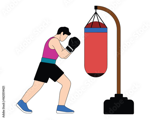 Boxer training with a punching bag boxing workout