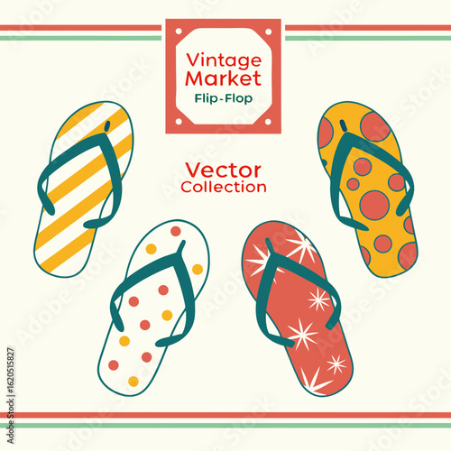 vintage market flip flops vector collection with
