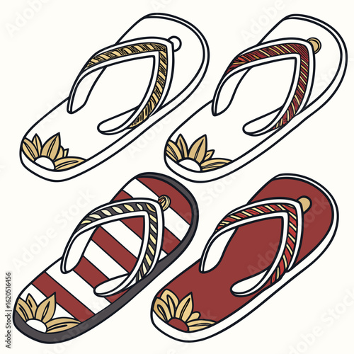 vector set of traditional tapanese z ri flip flop