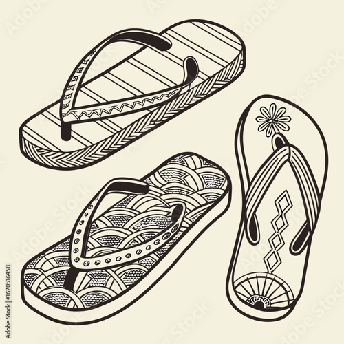 vector set of traditional tapanese z ri flip flop