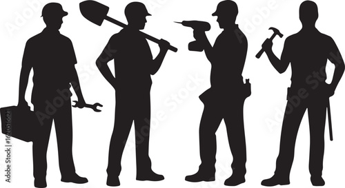 American Worker Silhouette Illustration

Hardworking Laborer Silhouette Vector

Construction Worker with Tools Silhouette

Strong American Worker Outline Art

Industrial Worker Silhouette Design