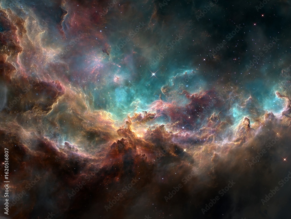 Fototapeta premium Ultra-High Resolution Nebula Image Showing Cosmic Gas Clouds and Stellar Formations from Space Telescope