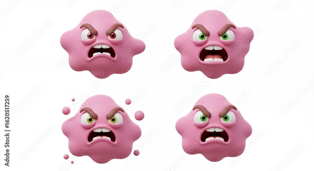 Fototapeta premium Angry pink cloud emoji illustrations