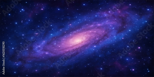 Galaxy in deep space with bright stars and cosmic blue night sky background