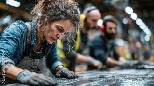 Wallpaper Mural Focused woman in a factory, working with a team Torontodigital.ca