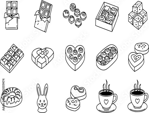 Outline chocolate set icons
