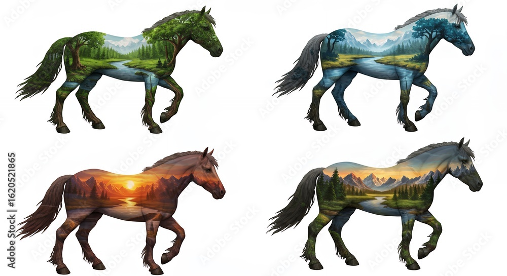 Fototapeta premium Horses with landscape images within their bodies