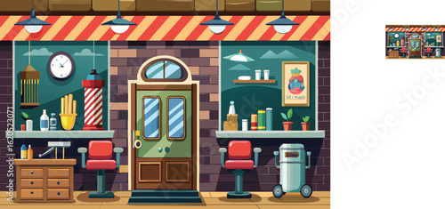 Vintage Barbershop Front View Illustration