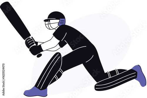 Silhouette of a cricketer in action, striking the ball.