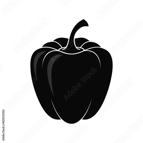 Black Bell Pepper Silhouette on White Background 