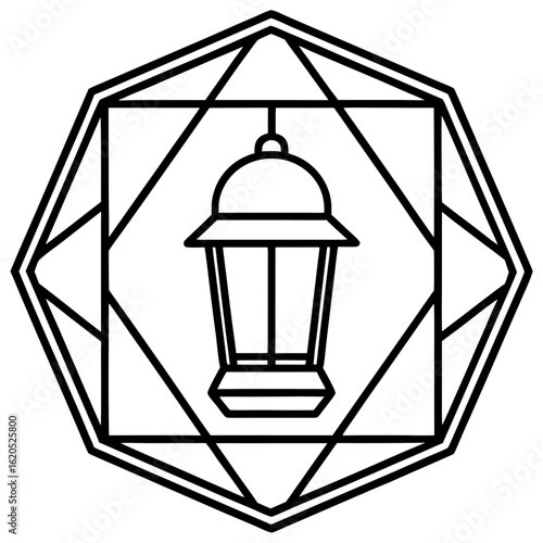 Wallpaper Mural Flat Line Art Lantern with Abstract Frame Torontodigital.ca