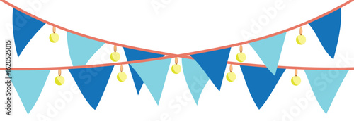 Festive Bunting with Blue and Turquoise Pennants and String Lights, perfect for any Celebration
