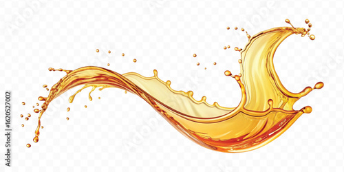 realistic smooth liquid gold or oil  splashes in curve style  isolated on transparent background