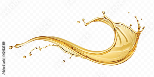 realistic smooth liquid gold or oil  splashes in curve style  isolated on transparent background