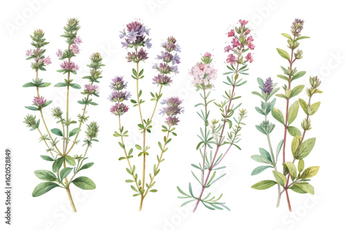 Wallpaper Mural set of watercolor wild thyme vector illustration isolated on white background Torontodigital.ca