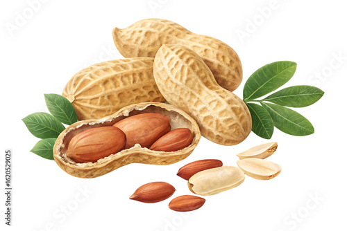  peanuts in shell and shelled peanuts isolated on background white