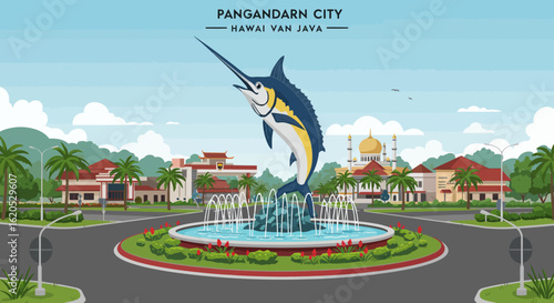 Pangandaran Cityscape Vector Art – Gateway to West Java, Indonesia