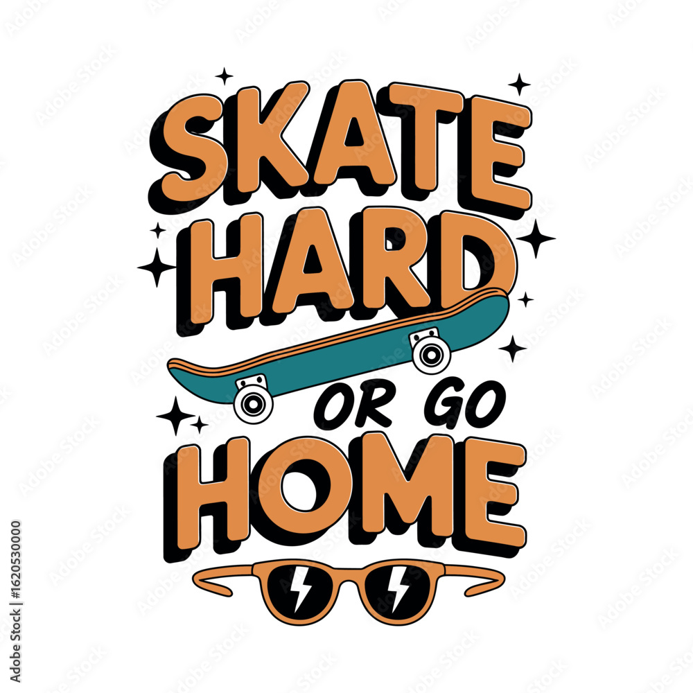 Fototapeta premium Skateboard and sunglasses with text 