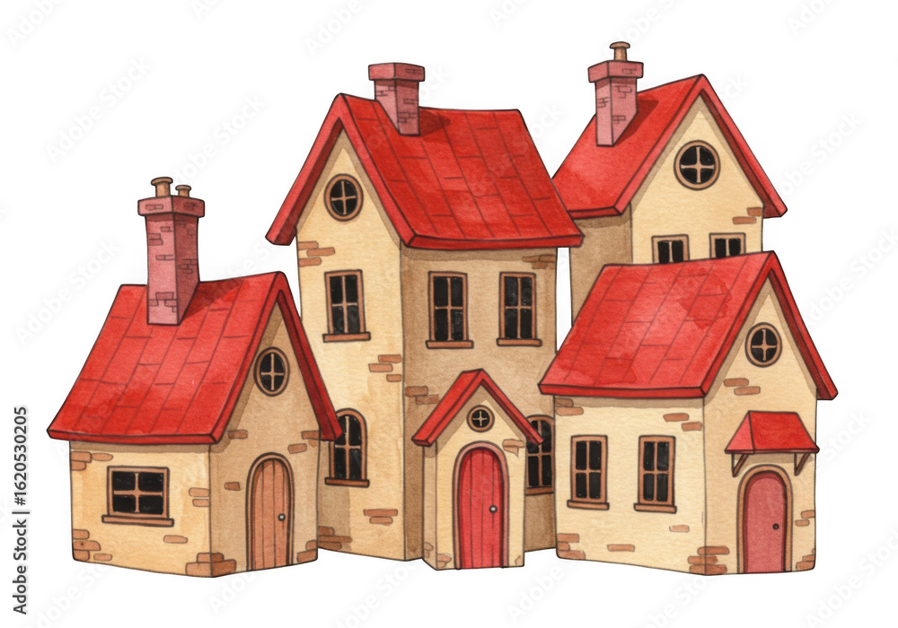 Naklejka premium Charming village houses isolated on transparent background