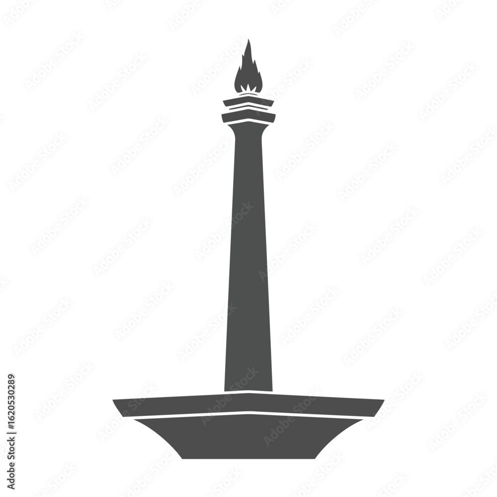 Fototapeta premium Vector art of monumen nasional monas tower silhouette, a prominent landmark in jakarta, indonesia, isolated on white background, representing national pride and history