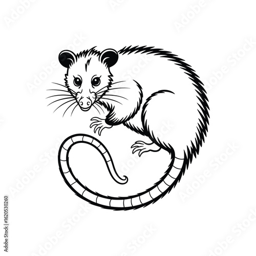 Opossum curled tail animal mammal