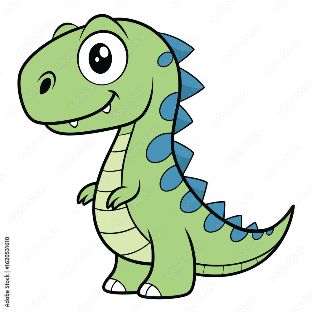 Obraz premium A friendly cartoon dinosaur with blue scales stands cheerfully on a transparent background