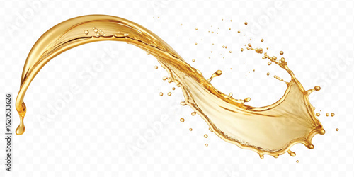 realistic smooth liquid gold or oil  splashes in curve style  isolated on transparent background
