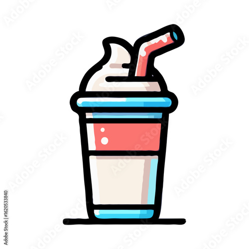 Flat Line Illustration of Delicious Milkshake Drink in Plastic Cup