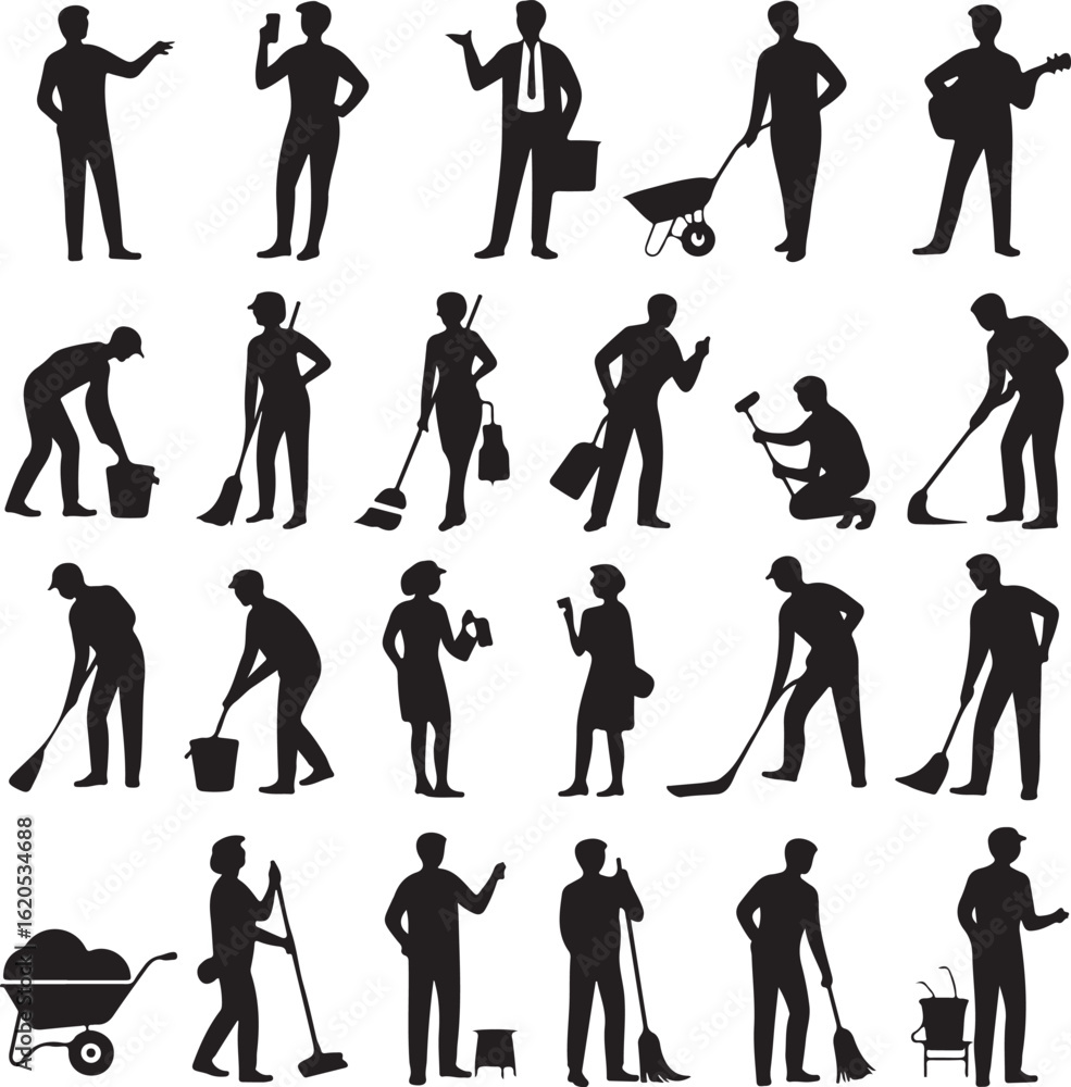 Obraz premium American Worker Silhouette IllustrationHardworking Laborer Silhouette VectorConstruction Worker with Tools SilhouetteStrong American Worker Outline ArtIndustrial Worker Silhouette Design