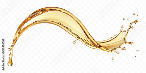 realistic smooth liquid gold or oil  splashes in curve style  isolated on transparent background