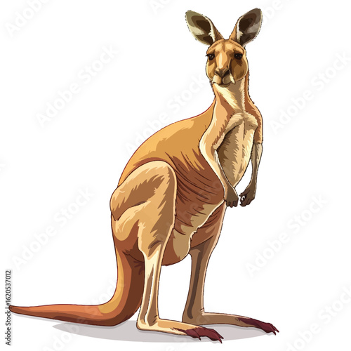 Detailed Illustration of a Red Kangaroo in a Standing Pose