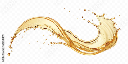 realistic smooth liquid gold or oil  splashes in curve style  isolated on transparent background
