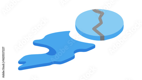 Isometric broken cookie and spilled milk illustration for food and drink related designs and creative projects