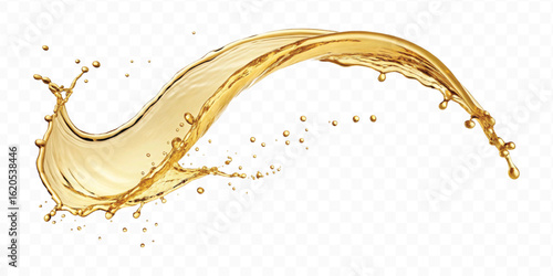 realistic smooth liquid gold or oil  splashes in curve style  isolated on transparent background