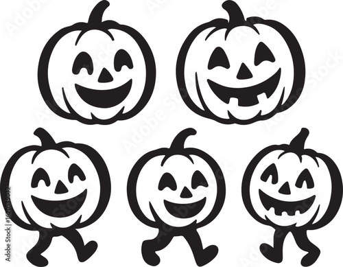 A Collection Of Vintage-Style Happy Halloween Pumpkin Vector Set
