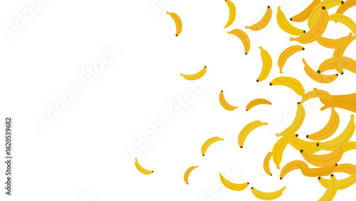 Banana flying background banner, poster vector illustration isolated on transparent background