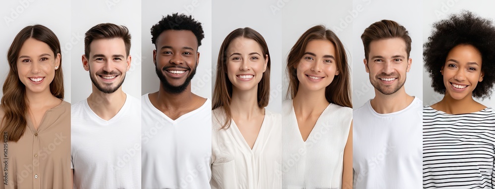 Fototapeta premium Collage of diverse individuals smiling, forming the number composition that showcases unity and celebration of differences through shared joy